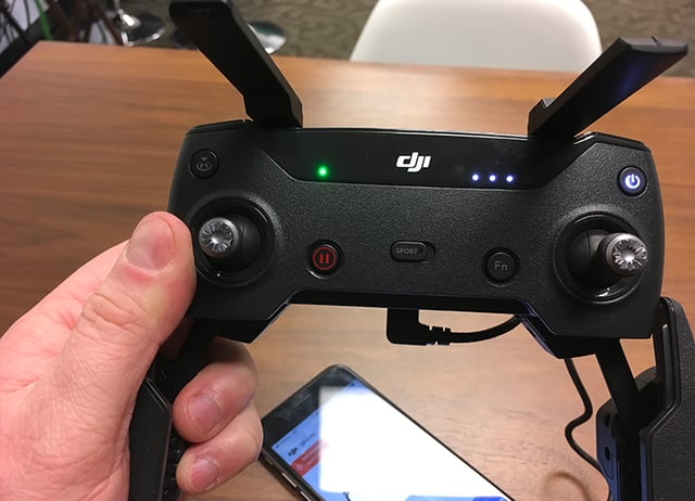 Plugging OTG cable into the DJI controller